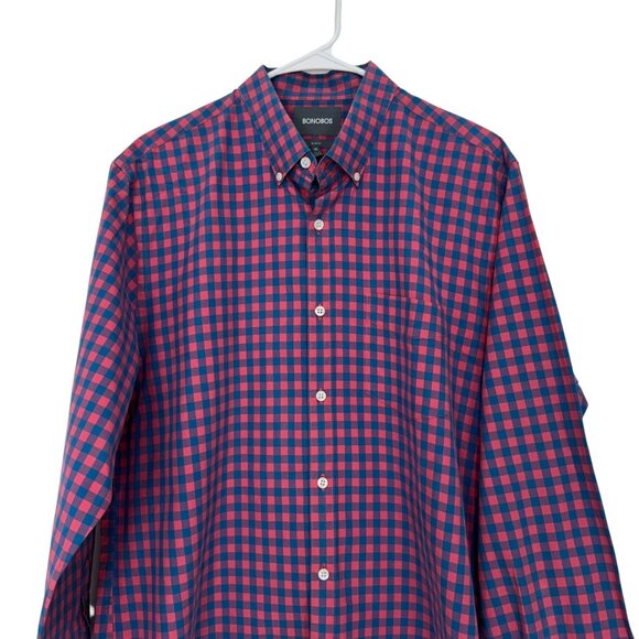 Bonobos Mens Slim Fit Navy/Pink Checkered Button Down Shirt  XL Business Casual - Picture 2 of 10